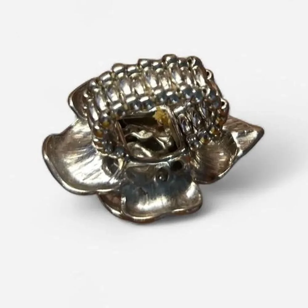 Oversized Silver Rose Stretch Ring